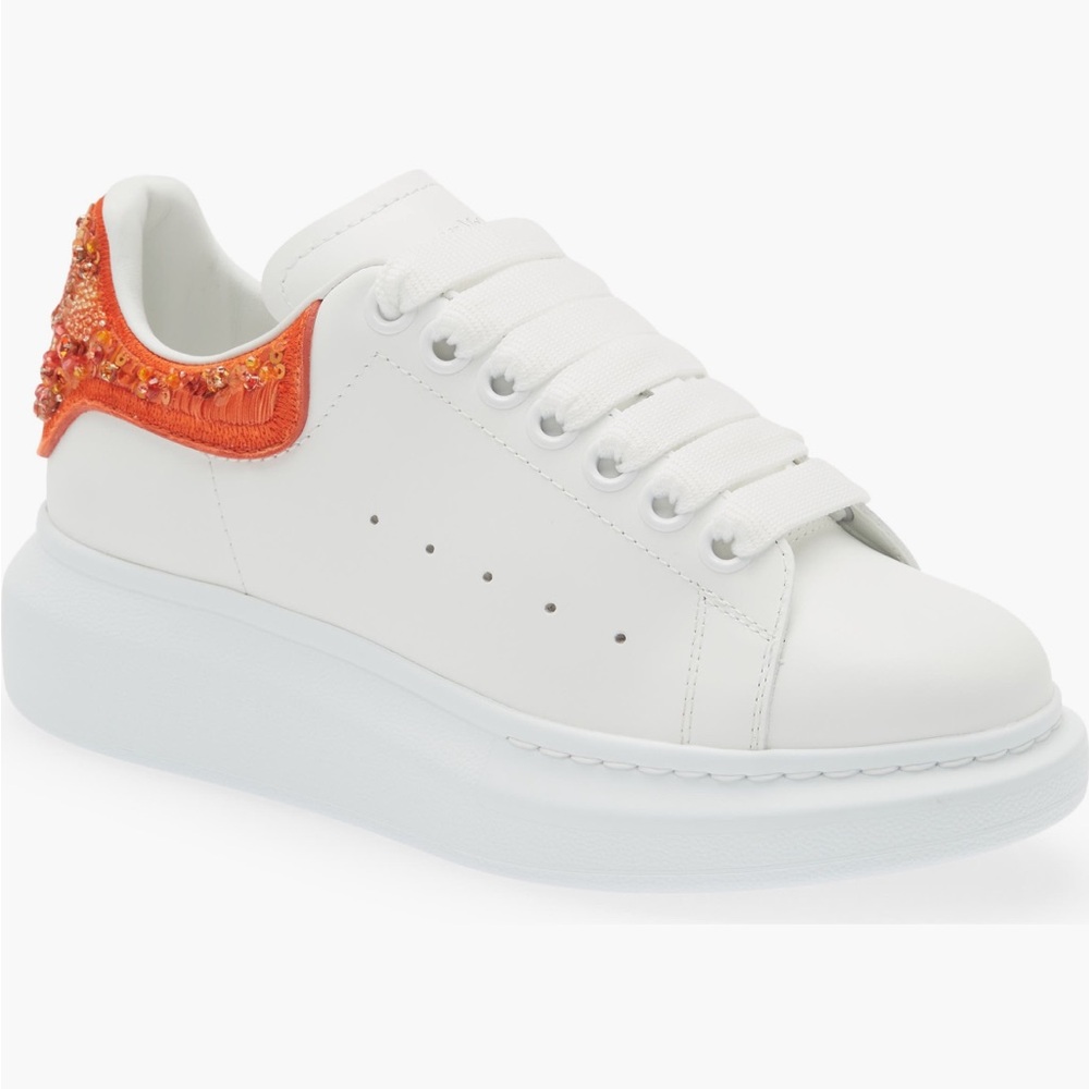 Alexander McQueen Oversized Sneaker White Orange Beaded Leather lux Designer